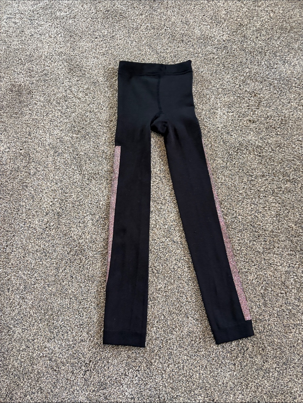 Girls' Black Leggings/Tights with Pink Sparkle Side Stripe Size 7-10